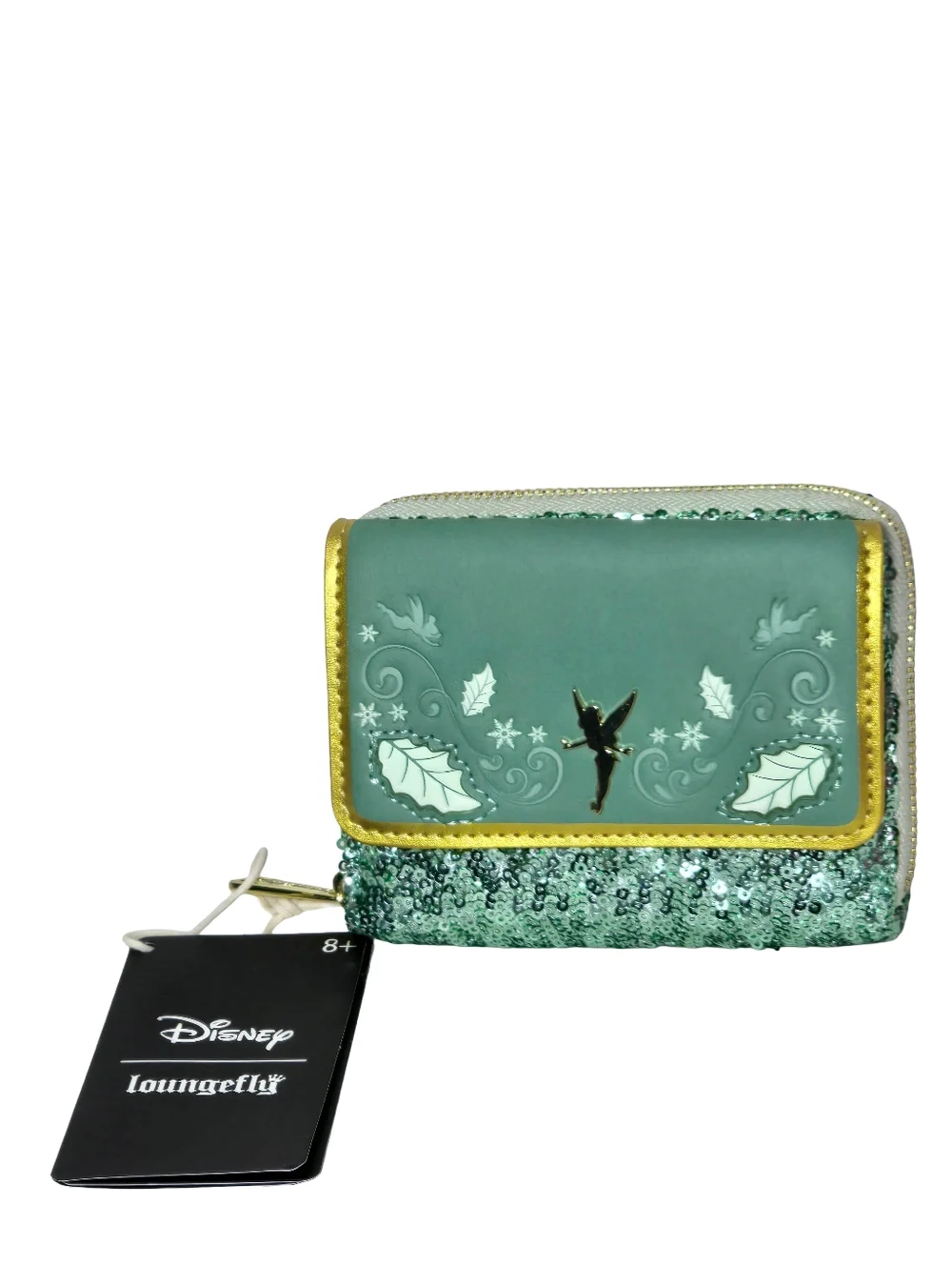 Loungefly Disney Tinker Bell Holiday Sequin Zip Wallet NWT